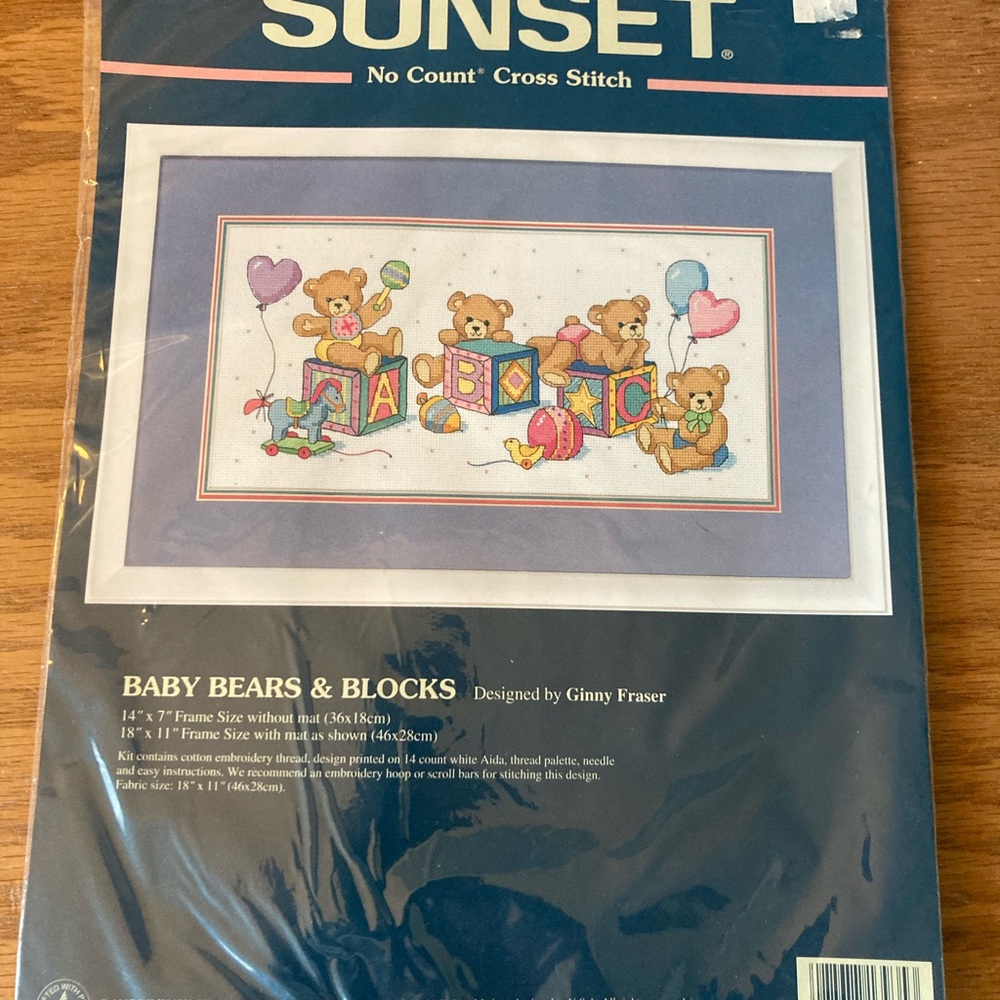 Sunset Baby Bears & Blocks no count Cross Stitch Kit number 13935 NIP